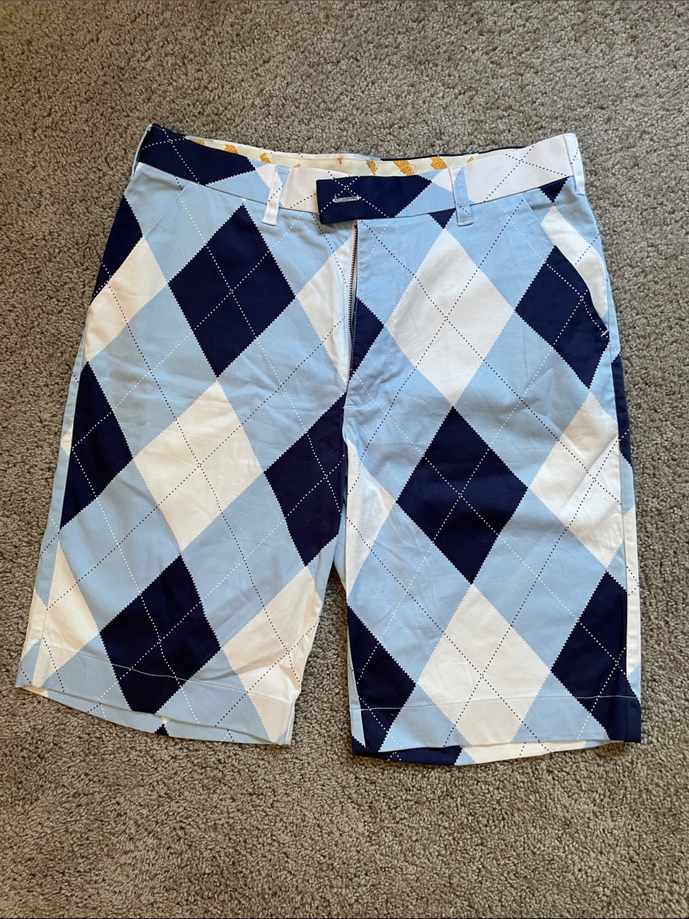 Men's “Loud Mouth” Golf Shorts Argyle Light Blue, White and Navy 32 Waist